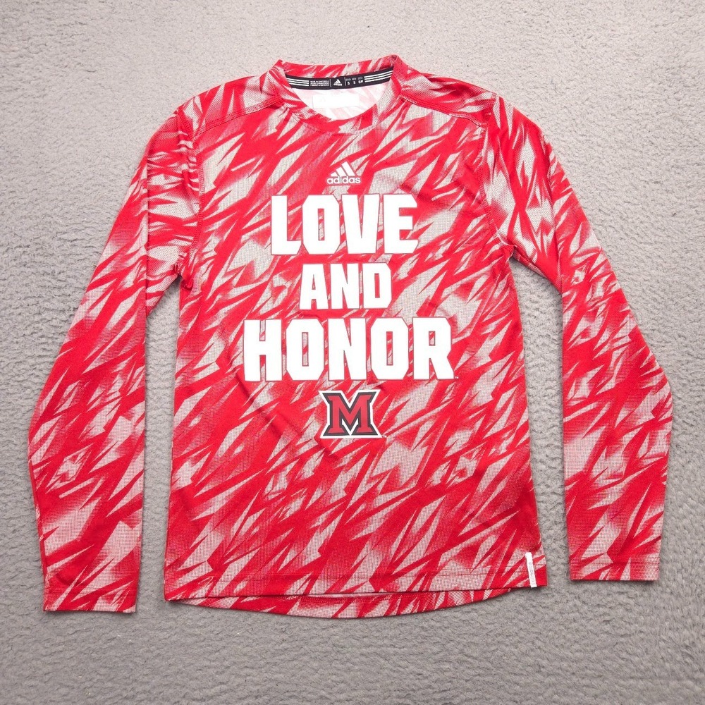 Adidas Miami RedHawks Love and Honor Long Sleeve Shirt Men S Climacool NCAA Red